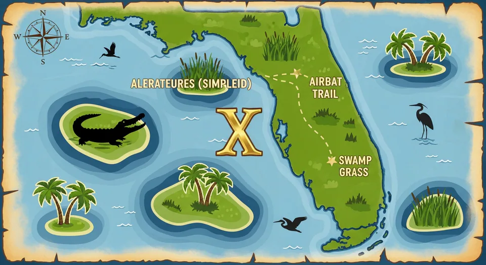 Everglade Gold scratch card game with a treasure map theme.