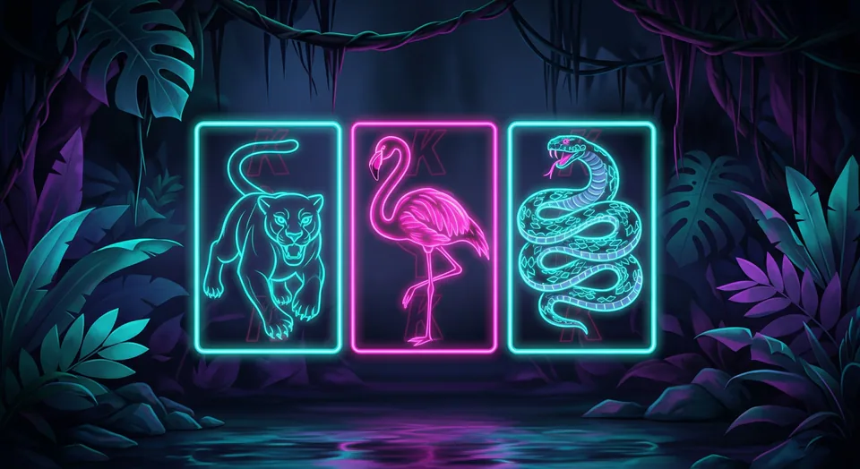 Jungle Jive Reels game cover showing neon animal symbols.